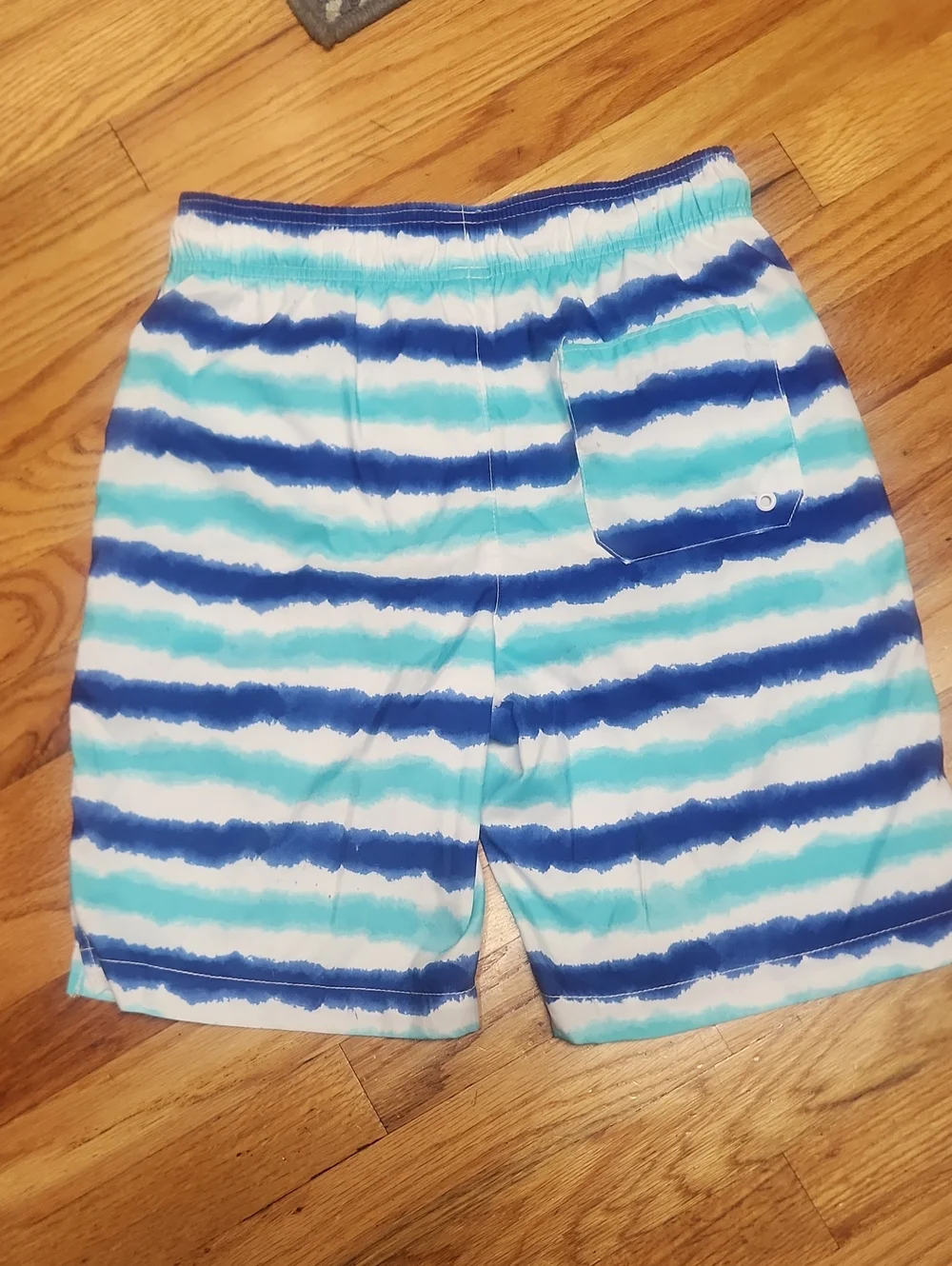 Striped Blue & Teal Swim Shorts, 16, EUC